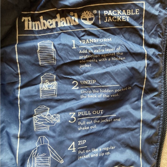 Timberland Puffer Vest + Packable Jacket Combo Blue Men’s Small Rare - Picture 3 of 9
